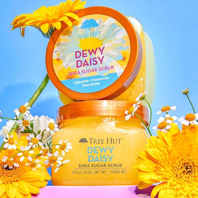 Tree Hut Dewy Daisy Shea Sugar Scrub | Exfoliating Body Scrub Removes Dead, Dry Skin for a Soft & Hydrated Feel | Nourishing Essential Body Care | 18 fl oz.-VivaGrace Women