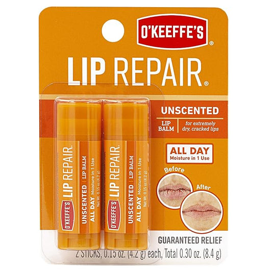 O'Keeffe's Unscented Lip Repair Lip Balm for Dry, Cracked Lips, Stick, Twin Pack-VivaGrace Women