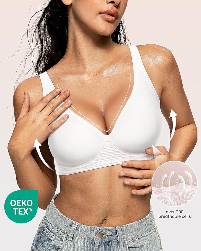 OEAK Womens Deep V Bras Wireless Comfortable Bra Supportive No Underwire Bras Tshirt Push Up Bralettes Plunge Seamless Bra-VivaGrace Women