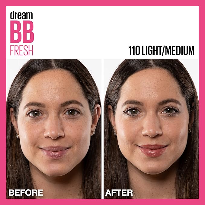Maybelline Dream Fresh Skin Hydrating BB cream, 8-in-1 Skin Perfecting Beauty Balm with Broad Spectrum SPF 30, Sheer Tint Coverage, Oil-Free, Light/Medium, 1 Fl Oz-VivaGrace Women