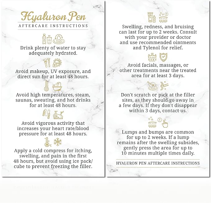 100 Pack - Premium Hyaluron Pen Lip Filler Aftercare Instructions Card 2 x 3.5" Accessories Supplies Kit Care - HP22A100_N-VivaGrace Women