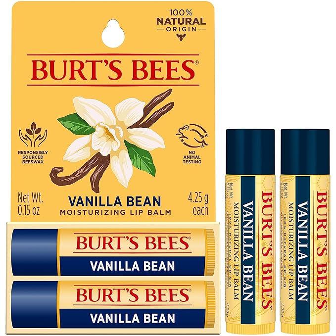Burt's Bees Lip Balm - Vanilla Bean, Lip Moisturizer With Responsibly Sourced Beeswax, Tint-Free, Natural Origin Conditioning Lip Treatment, 2 Tubes, 0.15 oz.-VivaGrace Women