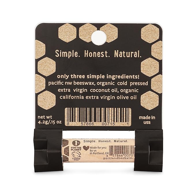 Portland Bee Balm All Natural Handmade Beeswax Based Lip Balm, Unscented 1 Count-VivaGrace Women