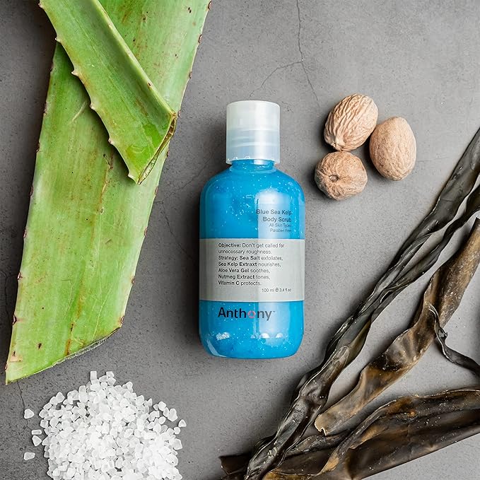 Anthony Exfoliating Body Scrub – Sea Salt, Vitamin C, And Aloe Vera Deep Cleans, Smooths Rough Patches & Soothes and Protects Skin – Blue Sea Kelp Body Wash 3.4 Fl Oz-VivaGrace Women