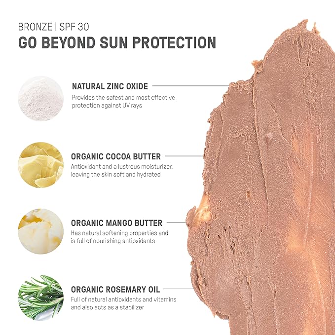Raw Element Ultra-Moisturizing Tinted Face Cream, Non Toxic Mineral Face Sunscreen, Daily Tinted Moisturizer, Non-Nano Zinc Oxide, Reef Friendly, All Ages, SPF 30, 1.8 oz, Bronze, Pack of 1-VivaGrace Women