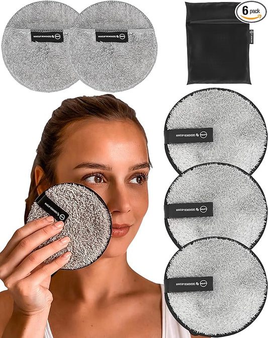 Ogato Reusable Makeup Remover Pads - 6pc Reusable Face Pads, Makeup Eraser for All Skin Types - Washable Microfiber Cloths - With Free Laundry Bag