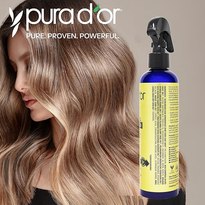 PURA D'OR 8 Oz Argan Oil Heat Shield Protectant Spray with Select Organic Ingredients, Protects Up To 450º F From Flat Iron & Hot Blow Dry, Leave-In, Define & Shine Dry & Damaged Hair-VivaGrace Women