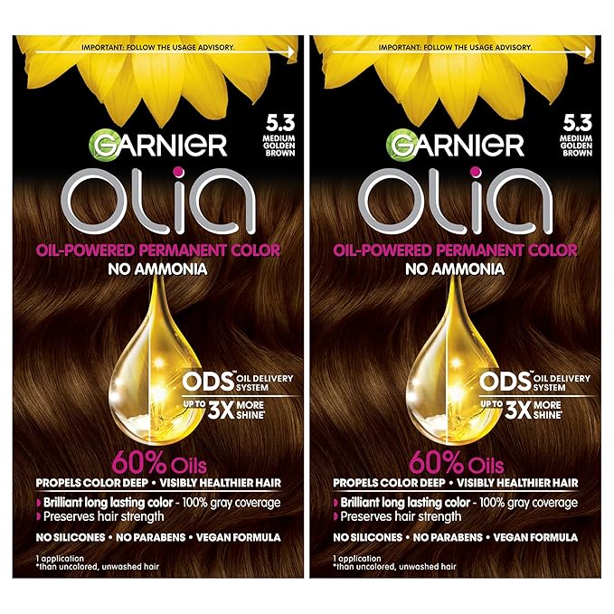 Garnier Hair Color Olia Ammonia-Free Brilliant Color Oil-Rich Permanent Hair Dye, 5.3 Medium Golden Brown, 2 Count (Packaging May Vary)-VivaGrace Women