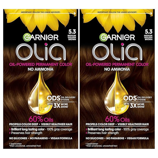 Garnier Hair Color Olia Ammonia-Free Brilliant Color Oil-Rich Permanent Hair Dye, 5.3 Medium Golden Brown, 2 Count (Packaging May Vary)-VivaGrace Women
