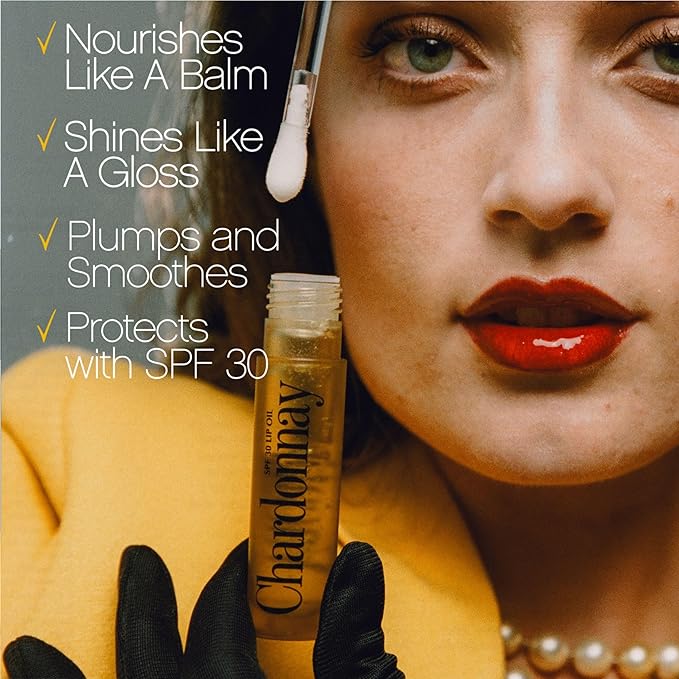 Vacation Chardonnay Lip Oil SPF 30, Sunscreen for Lips, Hydrating Lip Oil, Caramel Vanilla Flavored Lip Gloss, Clear Plumper, Non-Sticky Lip Balm with SPF 30, Vegan, 0.2 Fl. Oz.-VivaGrace Women