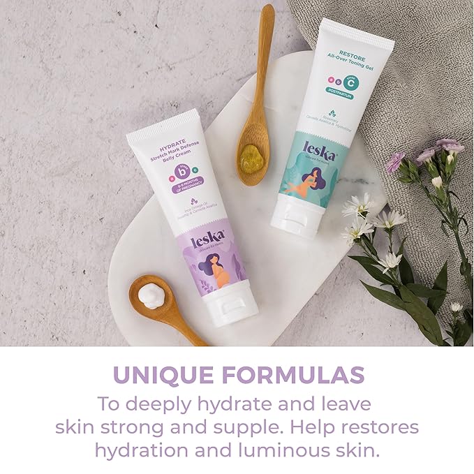 Leska Maternity Stages B & C Set | HYDRATE Belly Cream & RESTORE All-Over Toning Gel | Pregnant Moms Months 6-9 and Postpartum | Part of Complete 3-Part Maternity Skin Care System (Set of 2, 4oz each)-VivaGrace Women