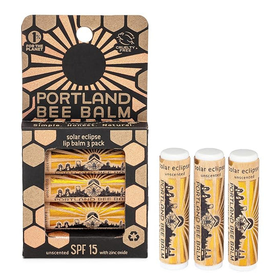 Portland Bee Balm Solar Eclipse All Natural Handmade Beeswax Based SPF 15 Lip Balm, 3 Count-VivaGrace Women