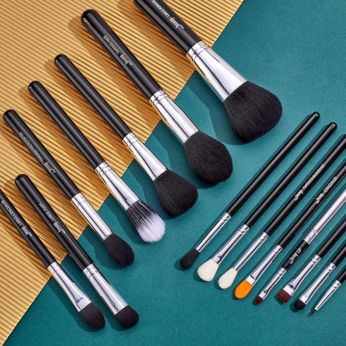 Jessup Makeup Brushes 15 Pcs Makeup Brush Set Beauty Cosmetics Make Up Powder Concealer Eyeshadow Eyeliner Blending Lip Brush Tools (Black/Silver) T092-VivaGrace Women