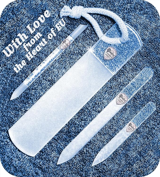 Genuine Czech Glass Nail File Set by GLADZY - Callus Remover Foot Rasp, Cuticle Pusher Manicure Stick, Double Sided Etched Different Grit Surface, Professional Nail Care Tool Kit, Made in EU-VivaGrace Women