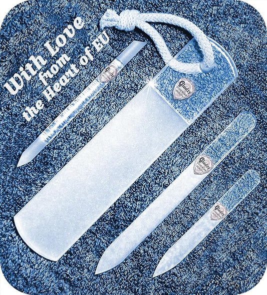 Genuine Czech Glass Nail File Set by GLADZY - Callus Remover Foot Rasp, Cuticle Pusher Manicure Stick, Double Sided Etched Different Grit Surface, Professional Nail Care Tool Kit, Made in EU-VivaGrace Women