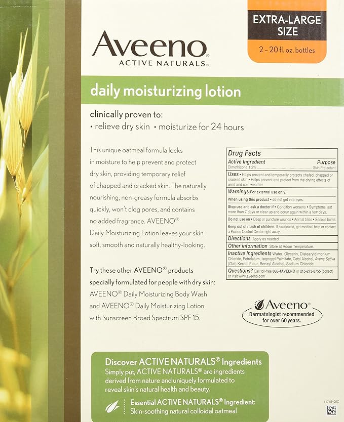 Aveeno Active Naturals Daily Moisturizing Lotion, New 2 Pack Of 20 Fl Ounce Pump, 1 Fl Ounce-VivaGrace Women