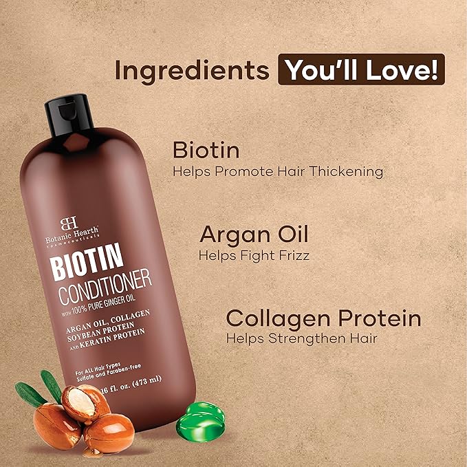 Botanic Hearth Biotin Conditioner With Ginger Oil & Keratin | For Hair Growth |With Turmeric Extract, Argan Oil, Tea Tree Oil & Vitamin E | Sulphate & Paraben Free | 16 Fl Oz-VivaGrace Women