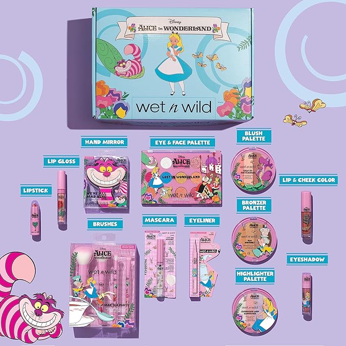 wet n wild Alice in Wonderland PR Box - Makeup Set with Versatile Brushes, Buildable & Blendable Palettes, Vibrant Colors, & Lip Glosses for Unique Looks, Cruelty-Free & Vegan-VivaGrace Women