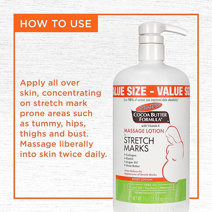 Palmer's Cocoa Butter Pregnancy Stretch Mark Lotion with Shea Butter, Oils, Collagen, and Elastin, 33.8 and 8.5 Ounces-VivaGrace Women