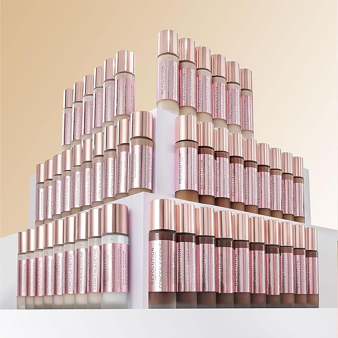 Revolution Beauty, Conceal & Define Foundation, Full Coverage, Long-Lasting Matte Finish, Vegan & Cruelty Free, F8 Light to Medium Skin Tones, 0.8 Fl.Oz.-VivaGrace Women