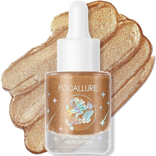 FOCALLURE Starfall Glowing Liquid Highlighter, Shimmering Body Oil, Non-Sticky Shimmer Liquid Luminizer, Non-Greasy, Face & Body Glitter Makeup for Costumes, Cosplay, Rave Festival, BRONZE CRAZE-VivaGrace Women