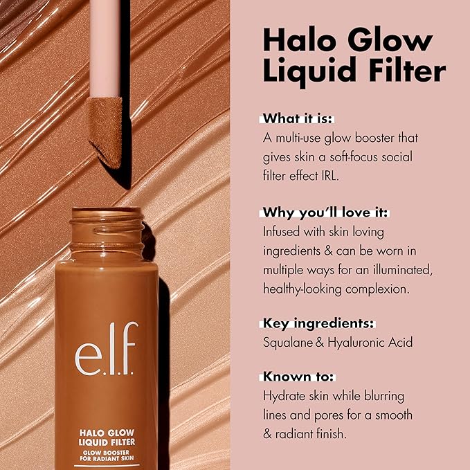 e.l.f. Halo Glow Liquid Filter, Complexion Booster For A Glowing, Soft-Focus Look, Infused With Hyaluronic Acid, Vegan & Cruelty-Free, 5 Medium/Tan-VivaGrace Women