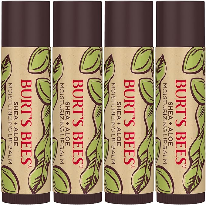 Burt's Bees Lip Balm Mothers Day Gifts for Mom - Shea and Aloe Lip Moisturizer With Responsibly Sourced Beeswax, Tint-Free, Natural Origin Conditioning Lip Treatment, 4 Tubes, 0.15 oz.-VivaGrace Women