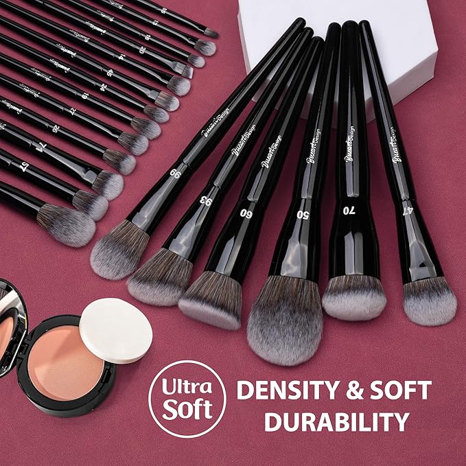 Bueart Design 19Pcs Professional Grade Labeled Makeup Brushes Set, Large Foundation Powder Contour Concealer eyeshadow Blush EyeLiner Make up Brushes,Premium Synthetic hair,Vegan Cruelty-free-VivaGrace Women