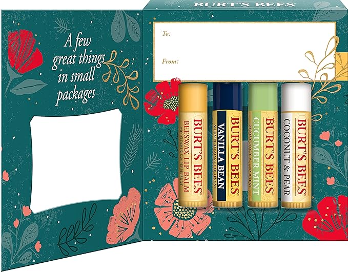 Burt’s Bees Holiday Gift, 4 Lip Balm Stocking Stuffer Products, Beeswax Bounty Assorted Set - Original Beeswax, Vanilla Bean, Cucumber Mint & Coconut Pear (Old Verison)-VivaGrace Women
