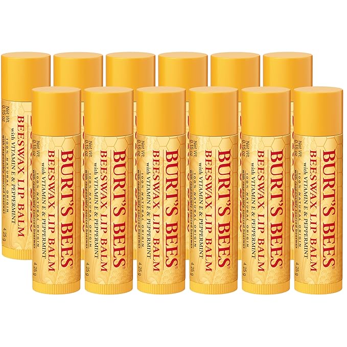 Burt's Bees Lip Balm - Original Beeswax 12 Count Pack in Bulk, Lip Moisturizer With Responsibly Sourced Beeswax, Tint-Free, Natural Origin Conditioning Lip Treatment, 12 Tubes, 0.15 oz-VivaGrace Women