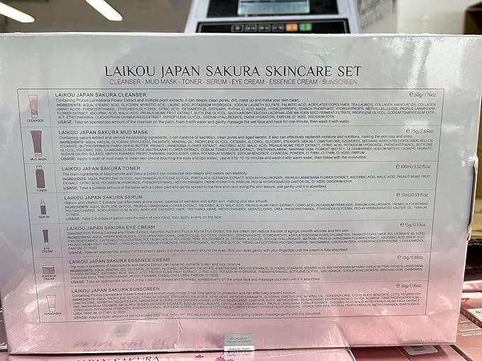 Skin Care Set JAPAN-SAKURA Women Beauty Gift Sets Skin Care Kit, Self-Care Skincare Set: Cleanser,Toner,Serum,Cream,Mud Mask,Eye Cream,Sunscreen, Facial Kit for Women Teen Girls Mom Daughter 7pcs-VivaGrace Women