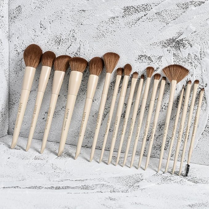 LORYP 18 Piece Makeup Brushes Set Labeled Face and Eye Brush Set Complete with Foundation, Concealer, Contour, Blending, Blush, Eyeshadow Brushes with Travel Holder Case-VivaGrace Women