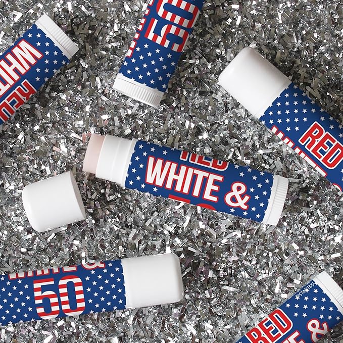 Red White and Blue 50th Birthday Party Favor Lip Balm Labels - 36 Count, Patriotic Birthday Party Supplies-VivaGrace Women