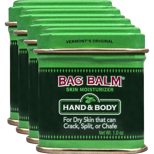 Bag Balm Vermont's Original Ointment, 1 Ounce Tin (Pack of 4), Moisturizing Ointment for Dry Skin that can Crack Split or Chafe on Hands Feet Elbows Knees Shoulders and More-VivaGrace Women