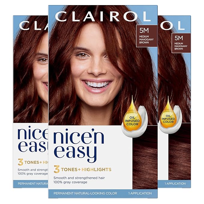 Clairol Nice'n Easy Permanent Hair Dye, 5M Medium Mahogany Brown Hair Color, Pack of 3-VivaGrace Women