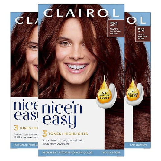 Clairol Nice'n Easy Permanent Hair Dye, 5M Medium Mahogany Brown Hair Color, Pack of 3-VivaGrace Women