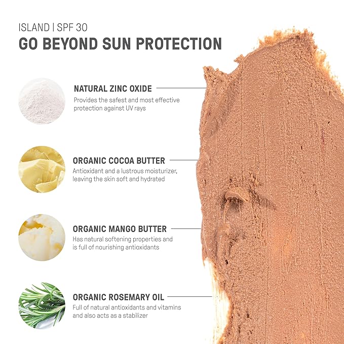 Raw Element Ultra-Moisturizing Tinted Face Cream, Non Toxic Mineral Face Sunscreen, Daily Tinted Moisturizer, Non-Nano Zinc Oxide, Reef Friendly, All Ages, SPF 30, 1.8 oz, Island, Pack of 2-VivaGrace Women