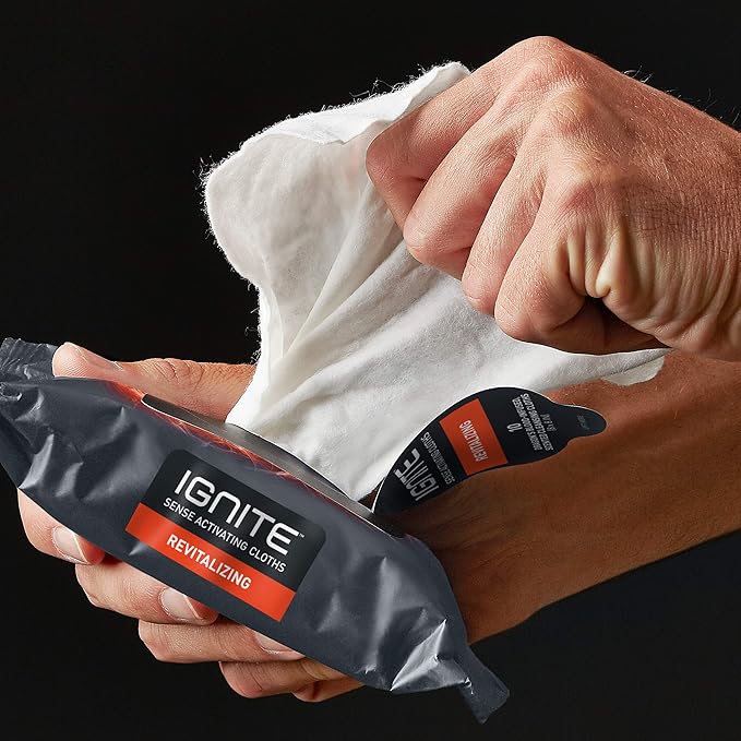 Ignite Mens Body Wet Wipes, Extra Thick 8" x 8" Shower Wipes, Revitalizing Scent, 10 Count