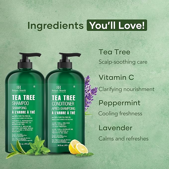Botanic Hearth Tea Tree Shampoo And Conditioner Set | With 100% Pure Tea Tree Oil, For Itchy And Dry Scalp, Sulfate/Paraben Free | For Men And Women | 16 Fl Oz Each-VivaGrace Women