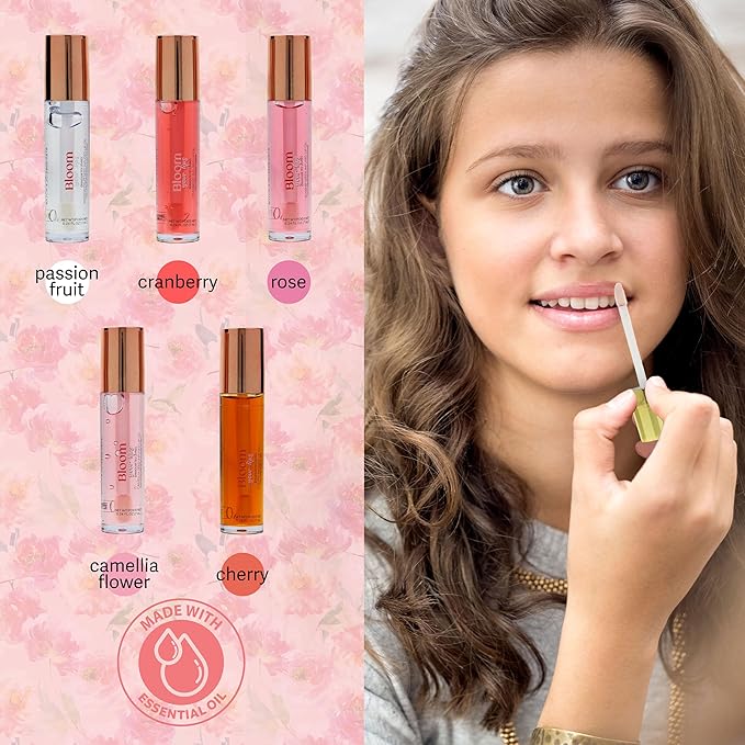 Expressions 5pc Lip Oil Set - Bloom Your Lips Style Essentials Lip Oils, Lip Healing Lip Oil Collection with Precision Applicator Wand | Moisturizing for Everyday Lip Care and Lip Repair (FLORAL)-VivaGrace Women
