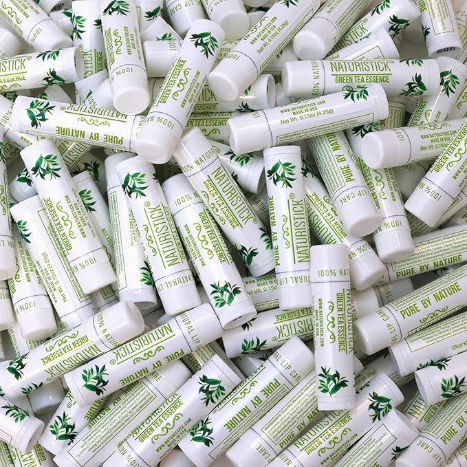 150-Pack Lip Balm in Bulk by Naturistick. Green Tea Scent. 100% Natural Ingredients. Best Beeswax Chapstick for Dry, Chapped Lips. Made in USA-VivaGrace Women
