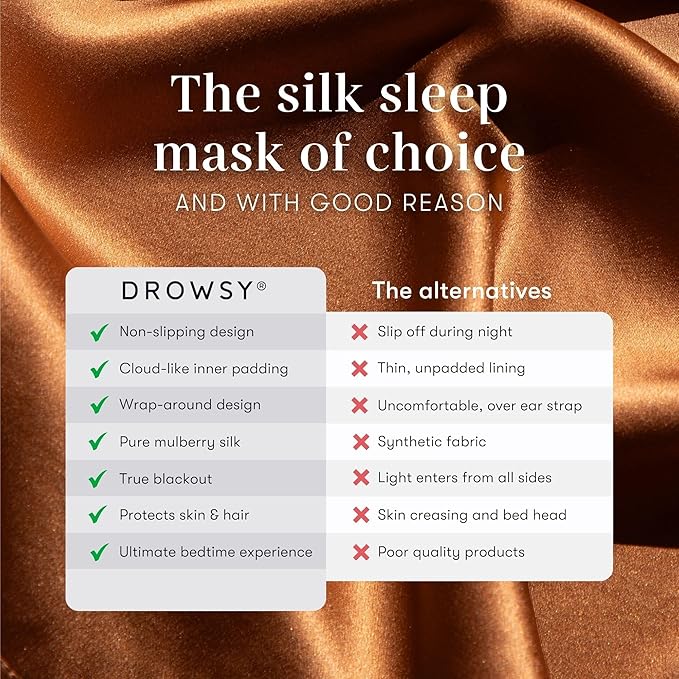 DROWSY Silk Sleep Mask. Face-Hugging, Padded Silk Cocoon for Luxury Sleep in Total Darkness. (Pumpkin Spice)-VivaGrace Women