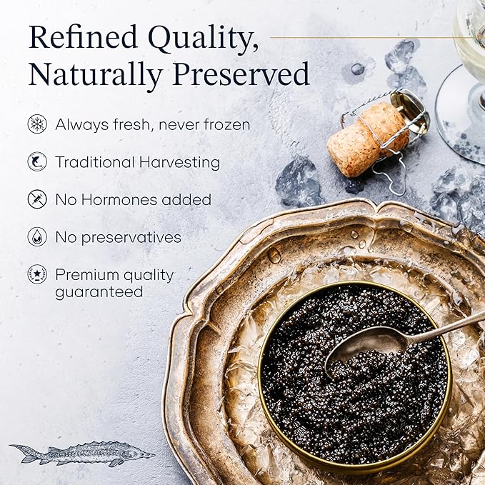 OVERNIGHT GUARANTEED, BESTER Premium Russian Osetra Sturgeon Caviar - 2x 1 oz-30G (Duo Pack) 2 tins of 30g each - Malossol Ossetra Black Roe - Premium Quality, Traditional Style, imported-VivaGrace Women