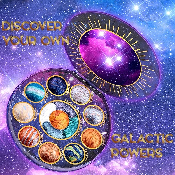 Galactic Assemble Eyeshadow Palette 14 Colors Glitter Shimmer Metallic Eye Shadow Pallet Blue Galaxy Eye Makeup Palettes Create Space-like Eyes Make up Orange Gifts for Women Girls-VivaGrace Women
