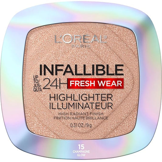 L'Oreal Paris Infallible Up to 24HR Highlighter, Longwear Powder Highlighter For All Day Glow, Champagne Glow, 0.31 Oz-VivaGrace Women