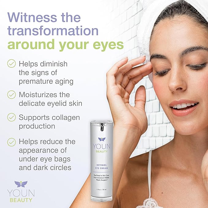 YOUN Beauty Retinol Eye Cream by Holistic Plastic Surgeon Dr. Anthony Youn – Paraben-Free Night Eye Cream with 1% Retinol and Hyaluronic Acid – Under Eye Cream for Hydration and Skin Firming, 1 Fl Oz-VivaGrace Women