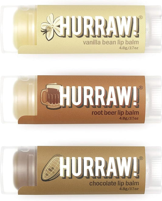 Hurraw! Vanilla Bean, Root Beer, Chocolate Lip Balms, 3 Pack Bundle: Organic, Certified Vegan, Cruelty and Gluten Free. Non-GMO, 100% Natural Ingredients. Bee, Shea, Soy and Palm Free. Made in USA-VivaGrace Women
