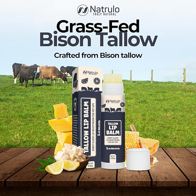 Beef Tallow Lip Balm – Natural Tallow Beeswax Chapstick – Hydrating Moisturizer Grass Fed Bison Tallow Balm Lip Care – Soothes Chapped, Dry Lips, Sensitive Skin – Long Lasting & Vitamin Rich USA-Made-VivaGrace Women
