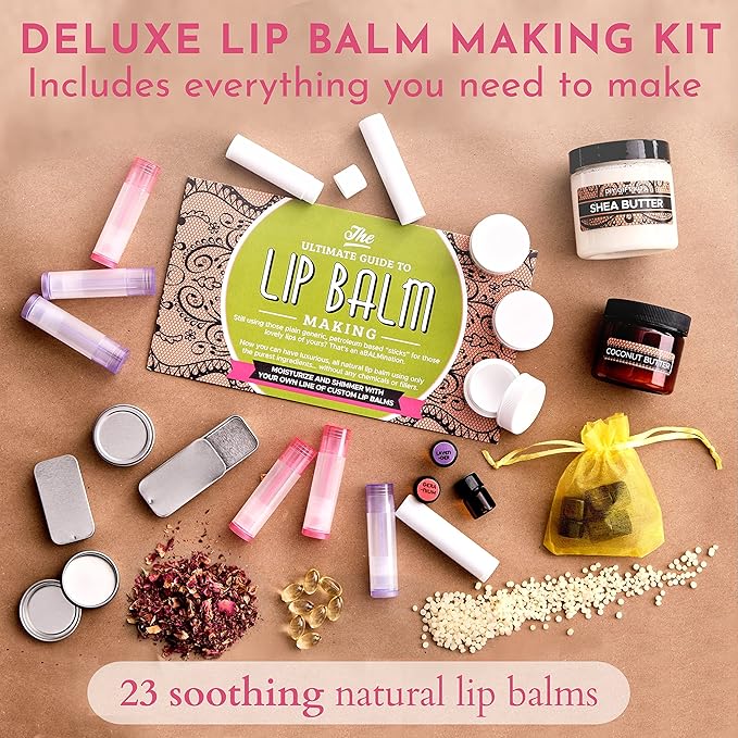 Deluxe Lip Balm Kit with Filling Tray, (77-Piece Set) For Making Your Very Own Clear & Colored DIY Lip Balms! | Includes Tubes, Bees Wax Pouch, 100% Pure Therapeutic Essential Oils & More-VivaGrace Women