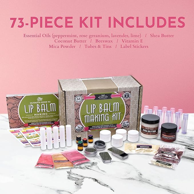 DIY Gift Kits 73-Piece DIY Lip Balm Kit | Includes All Natural & Organic Essential Oils, Shea Butter, Filling Tray & More | Makes 23 Homemade Lip Balms | for Dry & Chapped Lips | for Kids & Adults-VivaGrace Women